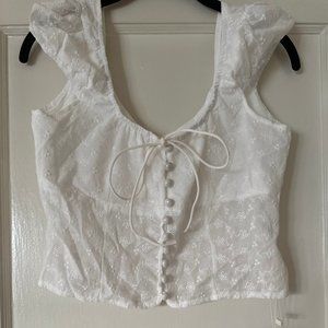 Coastal Cowgirl Cap Sleeve Eyelet Crop Top